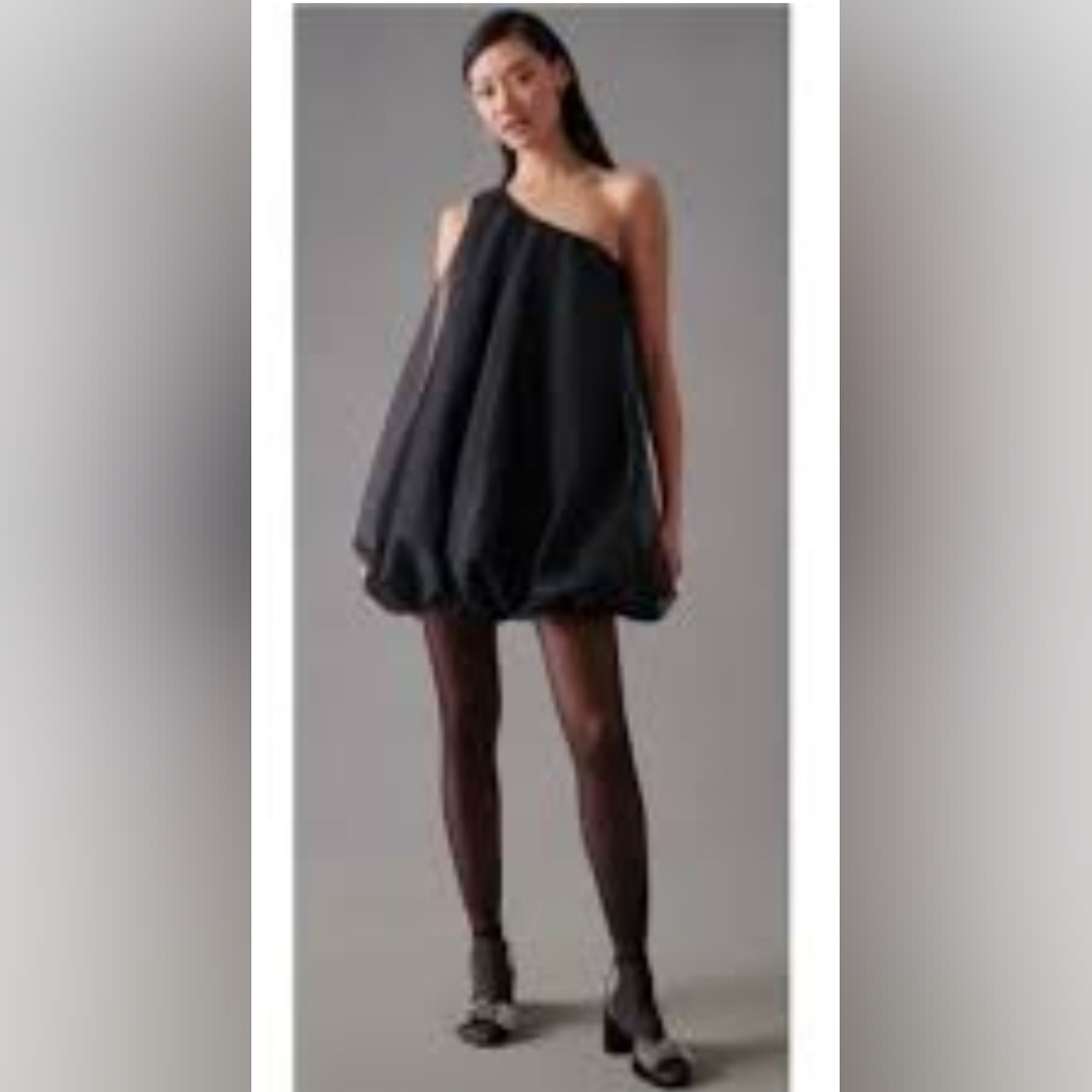 HUTCH Elegant Black One-Shoulder Tulle Mini Bubble Dress